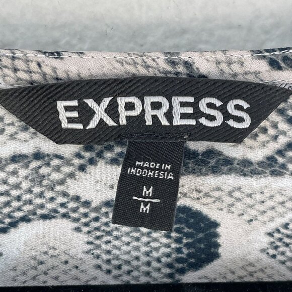 Express Womens Medium Gray Snake Print Roll Tab Sleeve Button Up Blouse V Neck - Picture 3 of 7